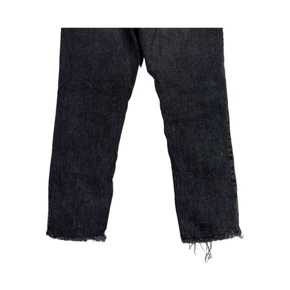 Zara Straight Leg High Rise Crop Raw Hem Button Fly Stretch Jean 8 Black Washed - Picture 7 of 15